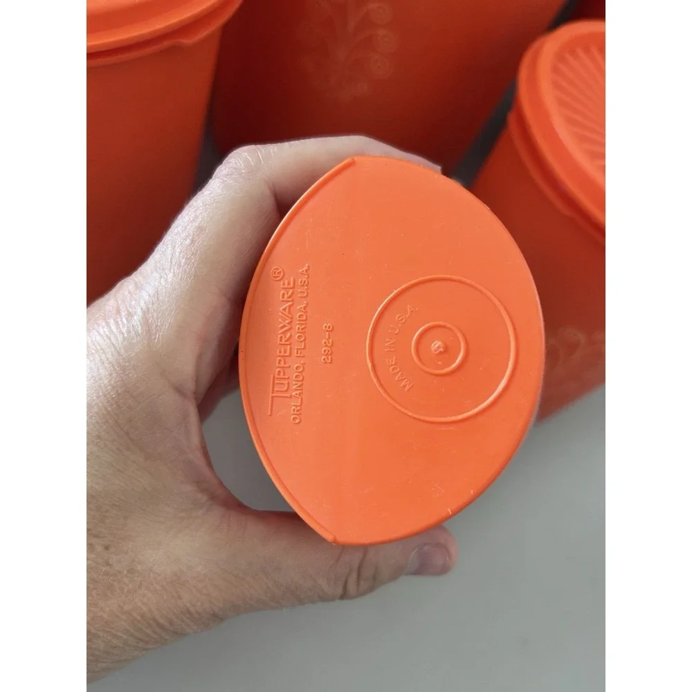 Vintage TUPPERWARE ORANGE Set of 5 Nesting Canister / Containers & Flour Scoop